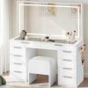 imageYITAHOME Vanity Table with LED Mirror 11 Drawer Makeup Desk with Charging Ports 3 Light Settings amp Comfortable StoolCream White
