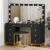 imageYITAHOME Vanity Table with LED Mirror 11 Drawer Makeup Desk with Charging Ports 3 Light Settings amp Comfortable StoolDark Black