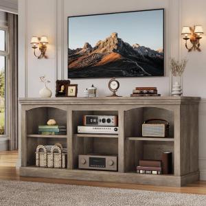 imageYITAHOME Farmhouse TV Stand with Cord Management for 7580 Inch TV Entertainment Center with Adjustable Shelf amp Open Storage 70 TV Console Table for Living Room BlackWashed Grey