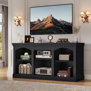 imageYITAHOME Farmhouse TV Stand with Cord Management for 7580 Inch TV Entertainment Center with Adjustable Shelf amp Open Storage 70 TV Console Table for Living Room BlackBlack