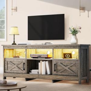 imageYITAHOME TV Stand for 807570 Inch TVs with LED Lights Farmhouse Entertainment Center with Storage Cabinets Open Shelves amp Adjustable Shelf for Living Room BlackWashed Gray
