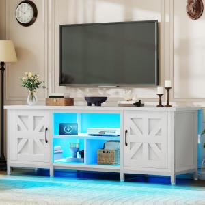 imageYITAHOME TV Stand with LED Lights amp Charging Station Farmhouse Entertainment Center with Storage Cabinets amp Shelves CrossPattern Doors Fits TVs up to 70 TV Consoles for Living Room BlackWhite