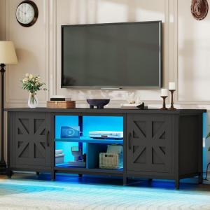 imageYITAHOME TV Stand with LED Lights amp Charging Station Farmhouse Entertainment Center with Storage Cabinets amp Shelves CrossPattern Doors Fits TVs up to 70 TV Consoles for Living Room BlackBlack