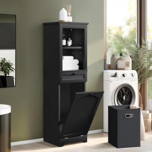 imageYITAHOME Tilt Out Laundry Hamper Cabinet 53 Tall Hidden Laundry Hamper with Drawer Bathroom Storage Cabinet Shelf with a Clothes Basket Black