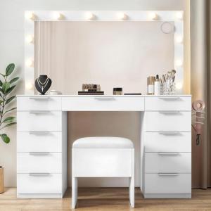 imageYITAHOME Vanity Table with LED Mirror 11 Drawer Makeup Desk with Charging Ports 3 Light Settings amp Comfortable StoolCream