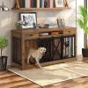 imageYITAHOME 60 Wooden Dog Crate Furniture with Removable Divider amp Storage Drawers Double Door Kennel with Locks for Medium and Large Dogs MultiFunctional Dog Crate End Table for Indoor use GreyBrown