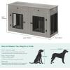 imageYITAHOME 60 Wooden Dog Crate Furniture with Removable Divider amp Storage Drawers Double Door Kennel with Locks for Medium and Large Dogs MultiFunctional Dog Crate End Table for Indoor use GreyGrey