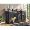 imageYITAHOME 60 Wooden Dog Crate Furniture with Removable Divider amp Storage Drawers Double Door Kennel with Locks for Medium and Large Dogs MultiFunctional Dog Crate End Table for Indoor use GreyDark Grey