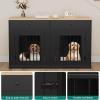 imageYITAHOME 60 Wooden Dog Crate Furniture with Removable Divider amp Storage Drawers Double Door Kennel with Locks for Medium and Large Dogs MultiFunctional Dog Crate End Table for Indoor use GreyBlack