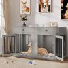 imageYITAHOME 60 Wooden Dog Crate Furniture with Removable Divider amp Storage Drawers Double Door Kennel with Locks for Medium and Large Dogs MultiFunctional Dog Crate End Table for Indoor use GreyGrey