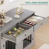 imageYITAHOME 60 Wooden Dog Crate Furniture with Removable Divider amp Storage Drawers Double Door Kennel with Locks for Medium and Large Dogs MultiFunctional Dog Crate End Table for Indoor use GreyGrey