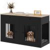 imageYITAHOME 60 Wooden Dog Crate Furniture with Removable Divider amp Storage Drawers Double Door Kennel with Locks for Medium and Large Dogs MultiFunctional Dog Crate End Table for Indoor use GreyBlack