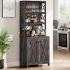 imageYITAHOME 67 Tall Wine Bar Cabinet for Liquor and Glasses Farmhouse Freestanding Coffee Bar Cabinet with Glasses Racks  Storage Shelves WGlass Doors for Living Dining Room Hallway Dark Rustic OakDark Rustic Oak