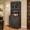 imageYITAHOME 67 Tall Wine Bar Cabinet for Liquor and Glasses Farmhouse Freestanding Coffee Bar Cabinet with Glasses Racks  Storage Shelves WGlass Doors for Living Dining Room Hallway Dark Rustic OakDark Rustic Oak