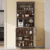 imageYITAHOME 67 Tall Wine Bar Cabinet for Liquor and Glasses Farmhouse Freestanding Coffee Bar Cabinet with Glasses Racks  Storage Shelves WGlass Doors for Living Dining Room Hallway Dark Rustic OakGrey Wash
