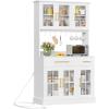 imageYITAHOME 71 Farmhouse Kitchen Pantry Storage Cabinet with Power Outlet Freestanding Pantry Hutch Cabinets with Large Countertop Microwave Stand amp Adjustable Shelves Lvory GreyWhite