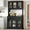 imageYITAHOME 71 Farmhouse Kitchen Pantry Storage Cabinet with Power Outlet Freestanding Pantry Hutch Cabinets with Large Countertop Microwave Stand amp Adjustable Shelves Lvory GreyBlack