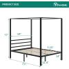 imageYITAHOME Canopy Bed Frame Metal Four Posters 14 Inch Platform with Builtin Headboard Strong Metal Slat Mattress Support No Box Spring Needed Black Queen SizeBlack