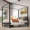 imageYITAHOME Canopy Bed Frame Metal Four Posters 14 Inch Platform with Builtin Headboard Strong Metal Slat Mattress Support No Box Spring Needed Black Queen SizeBlack
