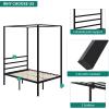 imageYITAHOME Canopy Bed Frame Metal Four Posters 14 Inch Platform with Builtin Headboard Strong Metal Slat Mattress Support No Box Spring Needed Black Queen SizeBlack