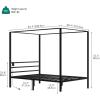 imageYITAHOME Canopy Bed Frame Metal Four Posters 14 Inch Platform with Builtin Headboard Strong Metal Slat Mattress Support No Box Spring Needed Black Queen SizeCharcoal Black