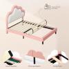 imageYITAHOME Canopy Bed Frame Metal Four Posters 14 Inch Platform with Builtin Headboard Strong Metal Slat Mattress Support No Box Spring Needed Black Queen SizePink