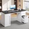 imageYITAHOME Computer Desk with 3 Drawers Power Outlets amp File Drawer Modern Office Desk Work Desk for Home Office Study or Living Room Black amp WhiteBlack  White
