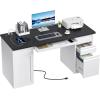 imageYITAHOME Computer Desk with 3 Drawers Power Outlets amp File Drawer Modern Office Desk Work Desk for Home Office Study or Living Room Black amp WhiteBlack  White
