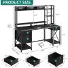 imageYITAHOME Computer Desk with Hutch amp Drawers 59 Office Desk with Power Outlets Gaming Desk with LED Lights and Storage Shelves GreyBlack