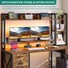 imageYITAHOME Computer Desk with Hutch amp Drawers 59 Office Desk with Power Outlets Gaming Desk with LED Lights and Storage Shelves GreyRustic Brown