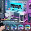 imageYITAHOME Computer Desk with Hutch amp Drawers 59 Office Desk with Power Outlets Gaming Desk with LED Lights and Storage Shelves GreyWhite