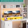 imageYITAHOME Computer Desk with Hutch amp Drawers 59 Office Desk with Power Outlets Gaming Desk with LED Lights and Storage Shelves GreyWhite