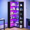 imageYITAHOME Corner Bookshelf and Bookcase with LED Light Black Bookshelf 6 Tier Corner Shelf LShaped Bookcase Storage Display Shelf for Home Office Living Room Bedroom BlackWhite