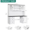 imageYITAHOME Executive Desk with Hutch and Drawers Farmhouse Computer Desk with Power Outlet amp LED Lights Home Office Desks with Storage Shelves Storage Cabinet with Glass Door White amp BlackWhite  Black