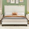 imageYITAHOME Full Bed Frame with Adjustable Vertical Channel Wingback Headboard Upholstered Platform Bed with LED Lights Solid Wood Slat Support No Box Spring NeededBeigeBeige Cream
