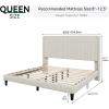 imageYITAHOME Full Bed Frame with Adjustable Vertical Channel Wingback Headboard Upholstered Platform Bed with LED Lights Solid Wood Slat Support No Box Spring NeededBeigeBeige Cream