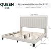 imageYITAHOME Full Bed Frame with Adjustable Vertical Channel Wingback Headboard Upholstered Platform Bed with LED Lights Solid Wood Slat Support No Box Spring NeededBeigeBeige