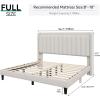 imageYITAHOME Full Bed Frame with Adjustable Vertical Channel Wingback Headboard Upholstered Platform Bed with LED Lights Solid Wood Slat Support No Box Spring NeededBeigeBeige
