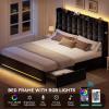 imageYITAHOME King Size Bed Frame with 3 Storage Drawers and RGB LED Lights Velvet Upholstered Bed with Charging Station and Storage Headboard No Box Spring Needed Easy Assembly NoiseFree GreyCharcoal Black