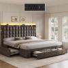 imageYITAHOME King Size Bed Frame with 3 Storage Drawers and RGB LED Lights Velvet Upholstered Bed with Charging Station and Storage Headboard No Box Spring Needed Easy Assembly NoiseFree GreyGrey