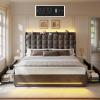 imageYITAHOME King Size Bed Frame with 3 Storage Drawers and RGB LED Lights Velvet Upholstered Bed with Charging Station and Storage Headboard No Box Spring Needed Easy Assembly NoiseFree GreyGrey