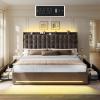 imageYITAHOME King Size Bed Frame with 3 Storage Drawers and RGB LED Lights Velvet Upholstered Bed with Charging Station and Storage Headboard No Box Spring Needed Easy Assembly NoiseFree GreyDark Grey
