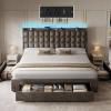 imageYITAHOME King Size Bed Frame with 3 Storage Drawers and RGB LED Lights Velvet Upholstered Bed with Charging Station and Storage Headboard No Box Spring Needed Easy Assembly NoiseFree GreyGrey