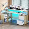 imageYITAHOME L Shaped Desk with 3 Drawers 65 Corner Computer Desk with Power Outlets amp LED Lights LShaped Desk with File Cabinet amp Printer Stand for Home Office White amp OakWhite  Oak