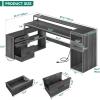 imageYITAHOME L Shaped Desk with Drawers 59 Corner Computer Desk with Power Outlets amp LED Lights Farmhouse Wood LShaped Desk with File Cabinet Printer Stand Host Stand for Home Office GreyCarbon Grey