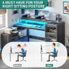 imageYITAHOME L Shaped Desk with Drawers 59 Corner Computer Desk with Power Outlets amp LED Lights Farmhouse Wood LShaped Desk with File Cabinet Printer Stand Host Stand for Home Office GreyCarbon Grey