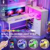 imageYITAHOME L Shaped Desk with Power Outlets 55 Computer Desk with Drawers amp Bookshelf Home Office Desk with LED Lights Corner Desk with File Cabinet WhiteWhite  Oak