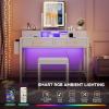 imageYITAHOME Makeup Vanity Desk Set with Mirror and Lights amp Power Outlets Makeup Table with 3 Adjustable Lighting Modes Vanity Set with Open Shelves and Hidden Storage Stool for Bedroom WhiteCream White