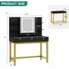 imageYITAHOME Makeup Vanity Desk Set with Mirror and Lights amp Power Outlets Makeup Table with 3 Adjustable Lighting Modes Vanity Set with Open Shelves and Hidden Storage Stool for Bedroom BlackMatte Black