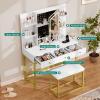 imageYITAHOME Makeup Vanity Desk Set with Mirror and Lights amp Power Outlets Makeup Table with 3 Adjustable Lighting Modes Vanity Set with Open Shelves and Hidden Storage Stool for Bedroom WhiteMilk White